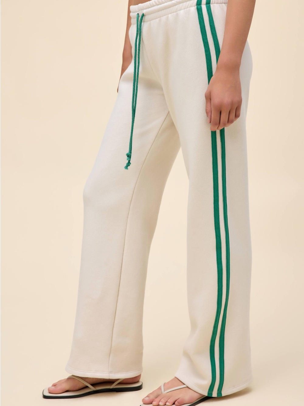 Daydreamer Cream Track Pants with Green Side Stripes and Drawstring